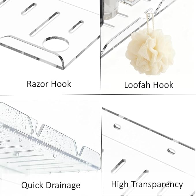 Acrylic Floating Shelves, 2 Pack, 12 inch, Adhesive Bathroom Shelves, Rental Friendly Wall Shelf No Drill Shelf, Wall Organizer for Perfume, Cosmetics, Skincare, Home Decor