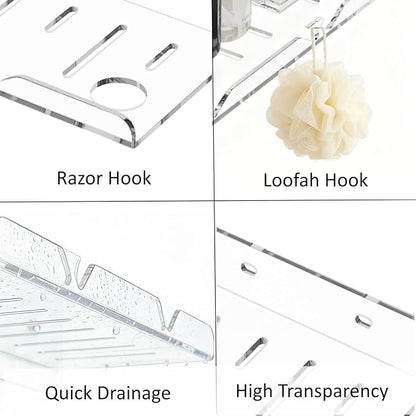 Acrylic Floating Shelves, 2 Pack, 12 inch, Adhesive Bathroom Shelves, Rental Friendly Wall Shelf No Drill Shelf, Wall Organizer for Perfume, Cosmetics, Skincare, Home Decor