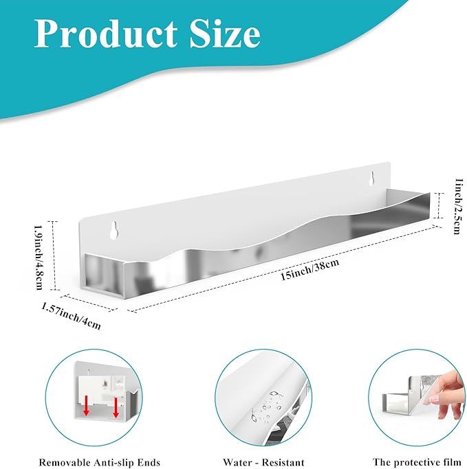 Nail Polish Wall Rack Mirror Silver Acrylic Floating Shelves 15 Inch 6 Pack Kids Bookshelf Tattoo Ink Essential Oils Figurine Display Shelf Spice Rack for Salons Retailers Home