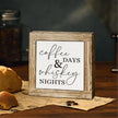 Coffee Bar Wooden Decor, Coffee Day Whiskey Nights Sign, Farmhouse Cafe and Bar Table Top Decoration, Rustic Wooden Table and Shelves Decor 5.9X5.9 Inches