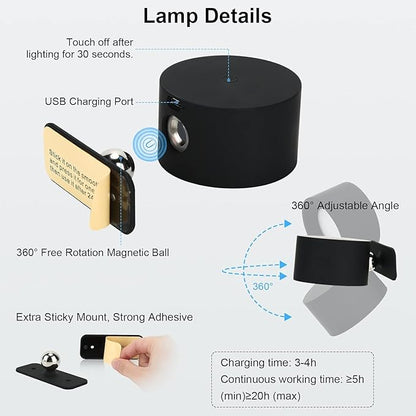 Lightess Rechargeable Wall Lights with Remote, 5000mAh Battery Operated Wall Sconce Set of 2, 19 Colors Dimmable Wall Mount Light, 360° Rotation Cordless Wall Lamps for Bedroom Bedside Hallway, Black