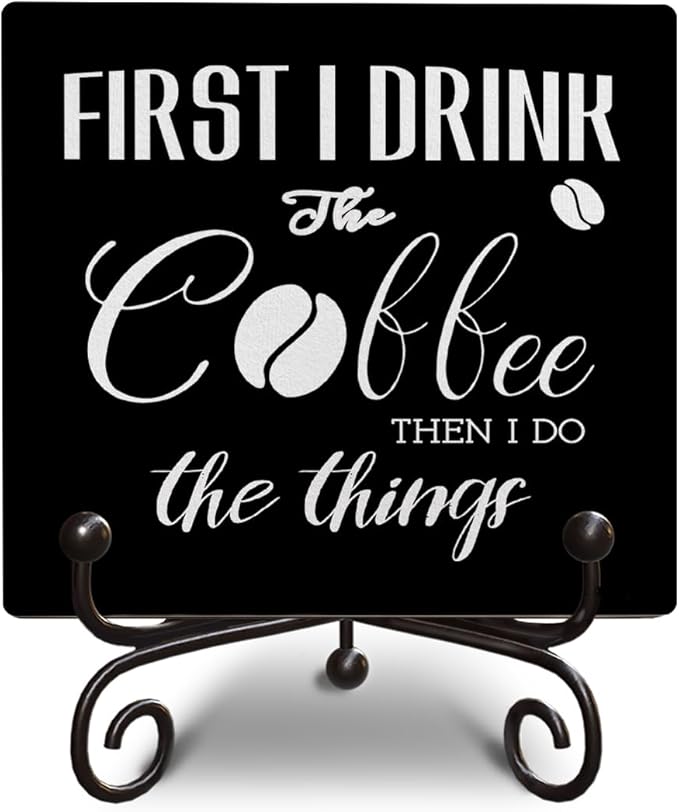Coffee Lover Gifts for Family Friend Coworker Inspirational Wooden Signs for Farmhouse Bedroom Living Room Coffee Bar Shelf Desk Decoration Funny Wooden Decor Sign Gift, 5 X 5 Inches-B11