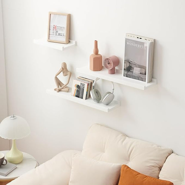 Oak Floating Shelves White 12 Inch Wall Shelves for Decor and Storage, 6 Inch Deep Natural Solid Wood Shelf, Picture Ledge Shelf for Bedroom Bathroom Living Room KitchenLaundry Room