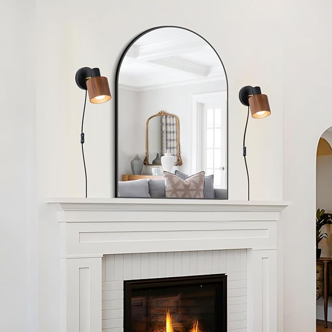 Modern Black Plug in Wall Lamp, Real Dark Wood Wall Sconces Lighting, for Living Room, Bedroom, Guest Room, E26 Base