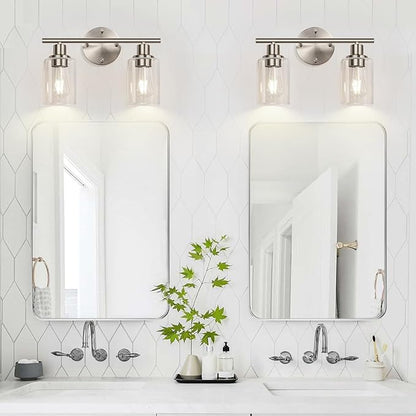 2-Light Bathroom Light Fixtures, Brushed Nickel Vanity Light, Modern Vanity Lights with Clear Glass Shade, Bathroom Wall Lamp for Mirror Kitchen Living Room Hallway Cabinet Porch