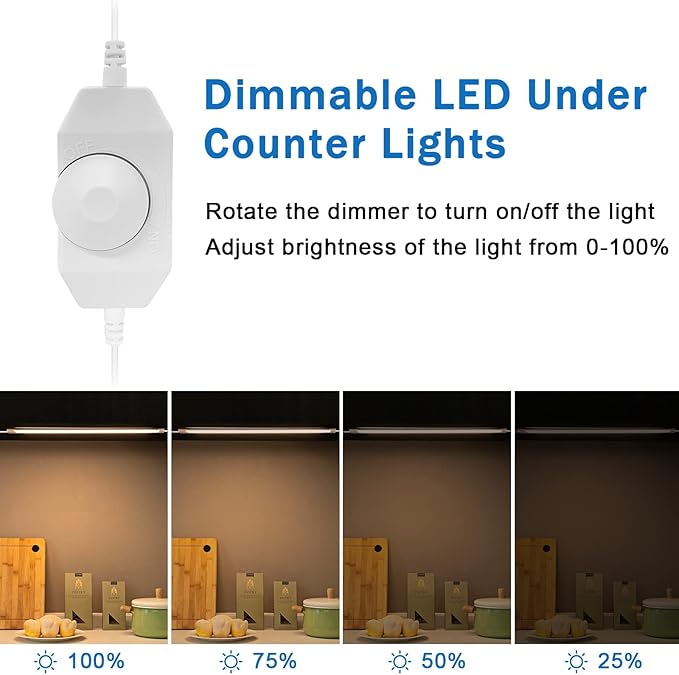LABOREDUCER LED Under Cabinet Lighting with Plug in 10 Pack,11inch Dimmable LED Under Cabinet Lights with Rotary Dimmer Switch, Warm White Linkable Under Counter Lights for Kitchen (Warm White)