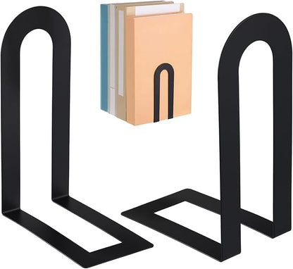 Chunful 2 Pcs Modern Metal Book Ends for Shelves Decorative Small Bookends Book Shelf Organizer Minimalist Design Stopper to Hold Books for Home Office (Black,5.5 * 3.75 * 2.25inch)