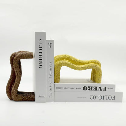 Lukitas Curved Wave Decorative Bookends - Heavy Duty Non-Slip Book Holders, Modern Artistic Ornaments for Office Home Bookshelf Decor, Resin 7.5''