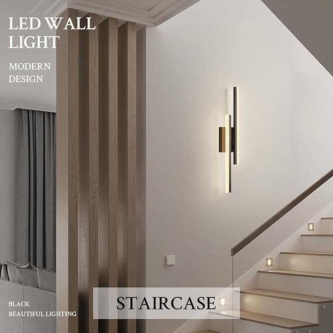 LED Wall Sconce Black Modern Remote Wall Light Fixtures for Living Room, Dimmable LED Vanity Light Indoor Remote Wall Sconce for Bedside Bedroom Bathroom Dining Room, 23.6inch 1 Pack
