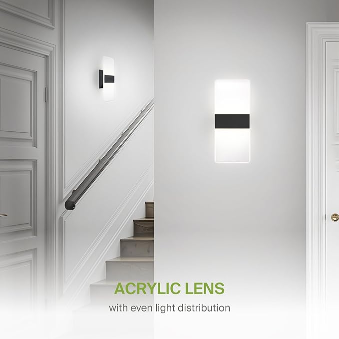 ASD LED Indoor Wall Mount Light Fixture - 12 Inch 12W Modern Interior Matte Black Dimmable Wall Sconce Light - UL 2700K-5000K Adjustable - Hallway, Bedroom LED Wall Lights