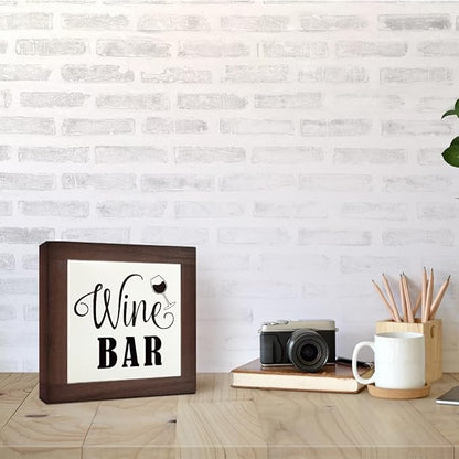 Wine Bar Signs, Box Sign Wood Desk Sign Decors, Wine Bar Decor Set, Decorative Wooden Table Top Decoration, Farmhouse Home Decor for Shelf, Country Style Home Bar Decoration, Coffee Signs D