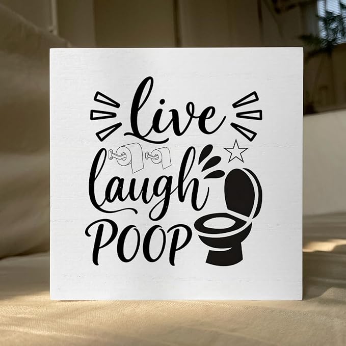 Funny Rustic Bathroom Decor Wooden Box Sign 5x5 Inch - 