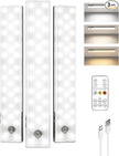 EZVALO 3-Pack Under Cabinet Lighting, 2000mAh Rechargeable Wireless Motion Sensor Lights, 62LEDs, 3 Color Temps, Dimmable, Timer, Magnetic, with Remote Control for Kitchen, Closet, Stair
