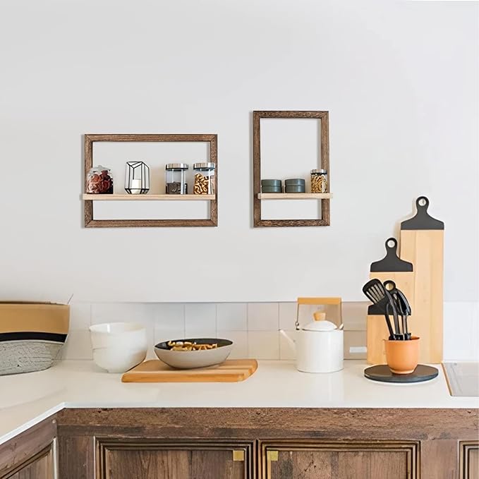 idee-home Floating Shelves for Wall, Rustic Square Hanging Floating Shelves Set of 4 Wood, Wall Decor Mounted Bathroom, Living Room, Kitchen Storage