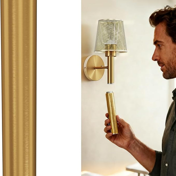 Magnetic & Detachable Wireless Wall Sconces (Gold) - 5200mAh Rechargeable Battery Bar for Staircase, Bedroom, Lounge
