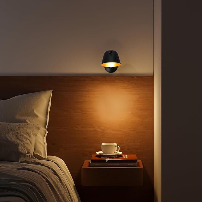 Kawell Modern Metal Wall Sconce Light Fixture Hardwired Indoor Night Light for Bedroom Living Room Kitchen Study Room, Minimalist Black Finish