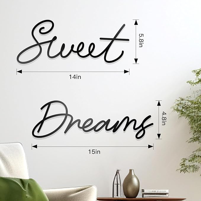 Sweet Dreams Wall Decor Metal Wall Art Large Modern Living Room Farmhouse Sign for Bedroom Black Metal Wall Art for Office and Home Wall Decor (Black, Farmhouse)