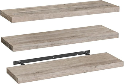Floating Shelves for Wall, 1.5" Thick Wall Shelf Set of 3 with Invisible Brackets, L39.4 x W7.9 Hanging Book Shelves Farmhouse Home Decor for Bathroom, Living Room, Bedroom, Greige 10301BJP3BG