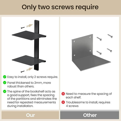 Floating Book Shelves for Wall, 6 Tier Invisible Floating Bookshelf, Vertical Spine Book Tower, Wall Mounted & Space Saving, Heavy Duty Metal Book Organizer for Home Office, 3 Pack Black