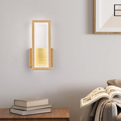 Modern Wood Color Wall Sconce Set of Two 18W Indoor LED Wall Fixture 6000K Simple Rectangle Wall Lights for Living Room Bedroom Staircase Hallway