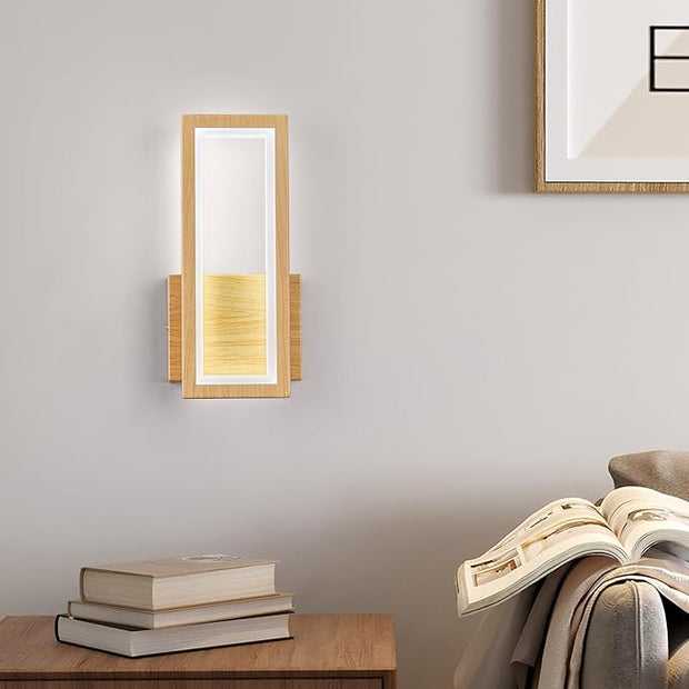 Modern Wood Color Wall Sconce 18W Indoor LED Wall Fixture 6000K Simple Rectangle Wall Lights for Living Room Bedroom Staircase Hallway(1Pack)