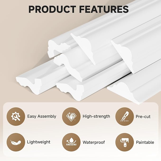 TONGMO 6-Frame Premade Accent Wall Molding Kit, Ready-to-Assemble Wainscoting Panels, Pre-Cut Chair Rail Moulding Trim for Home Décor (6-Frame Style 1)