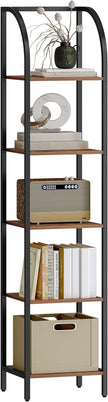 Bookshelf Bookcase Narrow Bookcase Shelf Organizer with Steel Frame for Study Living Room Bedroom Kitchen Home Office Industrial Bookshelf 5-Tier Rustic Brown BC55001B