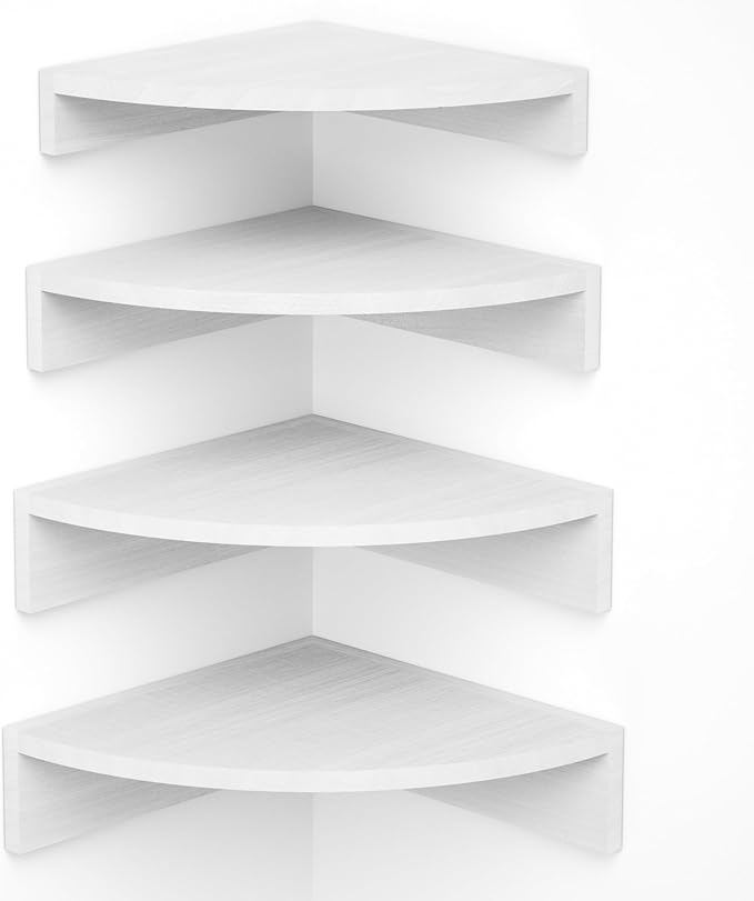 Alsonerbay White Corner Shelf Wall Mount, Set of 4 Floating Shelves for Storage and Display, Large Wooden Shelves for Bedroom, Living Room, Bathroom, Entryway, Garage