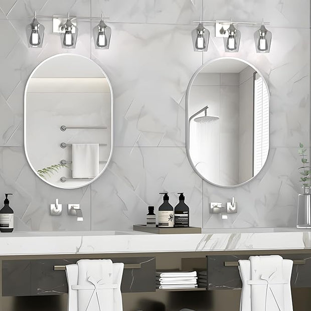 Oval Bathroom Mirror Wall Vanity Oval Mirrors, 20"x30" Silver Bathroom Mirrors for Over Sink Pill Mirrors Capsule Wall Mounted Mirror, Modern Mirror with Metal Frame for Wall Decor