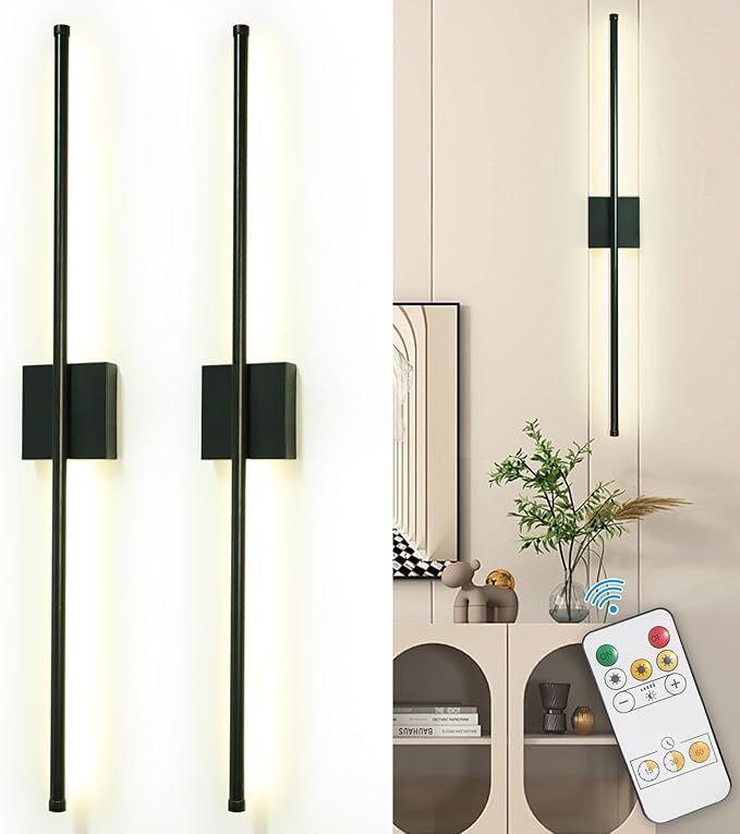 Depuley Wall Sconces Battery Operated: Set of 2 Wireless Wall Lights with Remote for Bedroom - Rechargeable 15 Colors Black Wall Lamp for Living Room Hallway Home Decor