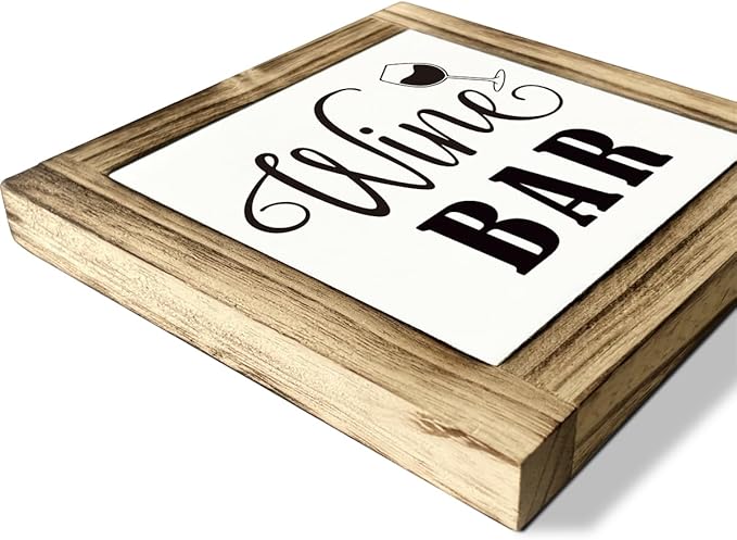 Wine Bar Sign, Box Sign Wood Desk Sign Decor, Decorative Wooden Table Decoration, Farmhouse Home Decor for Shelf, Country Style Home Bar Decoration, Club Decorate