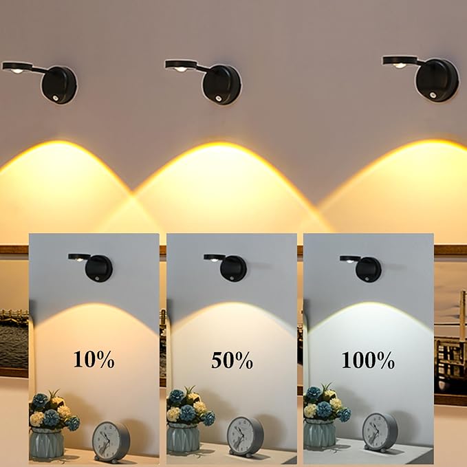 Wireless Picture Light Battery Operated, 2200mAH Rechargeable Painting Light with Motion Sensor and Rotatable Tube, Stepless Dimming Art Display Light for Picture Frame (Black)