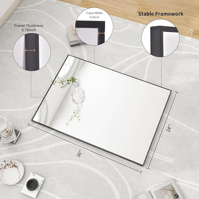 BEAUTYPEAK Wall Mirror Rectangular Bathroom Mirror with Metal Frame, Hangs Horizontal or Vertical for Living Room Bedroom Bathroom Entryway