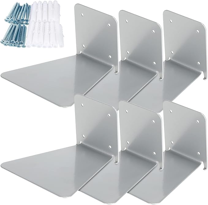 Jetec 6 Pack Invisible Floating Bookshelf Wall Mounted Floating Bookshelves Heavy Duty Book Organizers Hidden Book Shelf Metal Shelves Holder for Books Bedroom Living Room Home Office (Silver Grey)