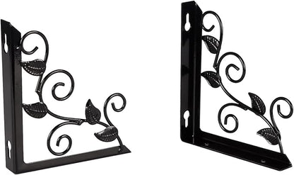 Lavezee Vintage Floating Shelves Set with Metal Vine Leaf Plants Shape for Wall Decor, Black and Rustic Wooden Decorative Wall Shelf for Living Room, Bedroom, Bathroom, 3 Packs