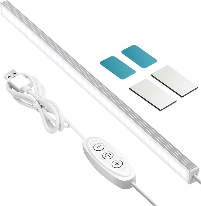 Under Cabinet Lighting, 12 Inch Plug in Light Bar, LED Keyboard Lights, 6000K Cool White Light, Ultra Thin Dimmable Light Bar, Suitable for Kitchen/Desk/Closet/Workbench