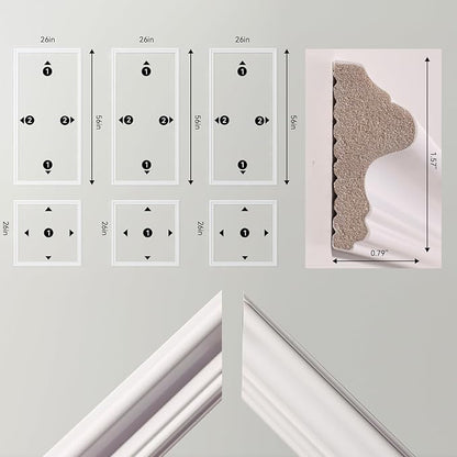 OUZUGIE 3 Set Wall Molding Kit Pre-Cut Wainscoting Panels for Easy DIY Interior Wall Decor & Accent Walls - Installed with Glue(Not Including) 3 Top 3 Bottom