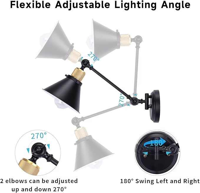 TRLIFE Rechargeable Battery Operated Wall Sconce, Dimmable and Adjustable Color Temperature Wireless Wall Sconces Set of 2 with Remote Control, Swing Arm Wall Mounted Light for Bedroom Bedside Hallway