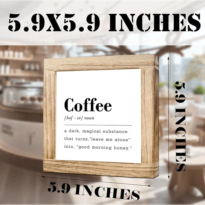 Wood Coffee Sign Funny Coffee Definition Sign Square Handmade Coffees Plaque For Kitchen Office Bar Decor Rustic Farmhouse Wall Art Wooden Coffees Bar Decor Signs 5.9x5.9 inches