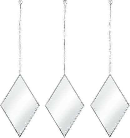 Accent Mirrors - Small Diamond Shape Decorative Mirror Wall Decor 3 Piece Set with Silver Chain