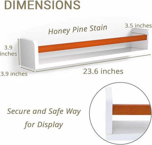 Floating Wall Nursery Book Shelves for Bedrooms Kids 24 Inch White Wooden Baby Book Shelf for Kids Rooms Set of 3 Nursery Shelves for Wall Mounted Honey Stain Toddler Bookshelf for Kids Wall