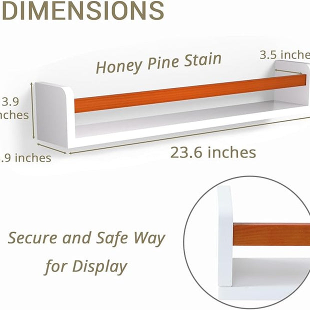 Floating Wall Nursery Book Shelves for Bedrooms Kids 24 Inch White Wooden Baby Book Shelf for Kids Rooms Set of 3 Nursery Shelves for Wall Mounted Honey Stain Toddler Bookshelf for Kids Wall