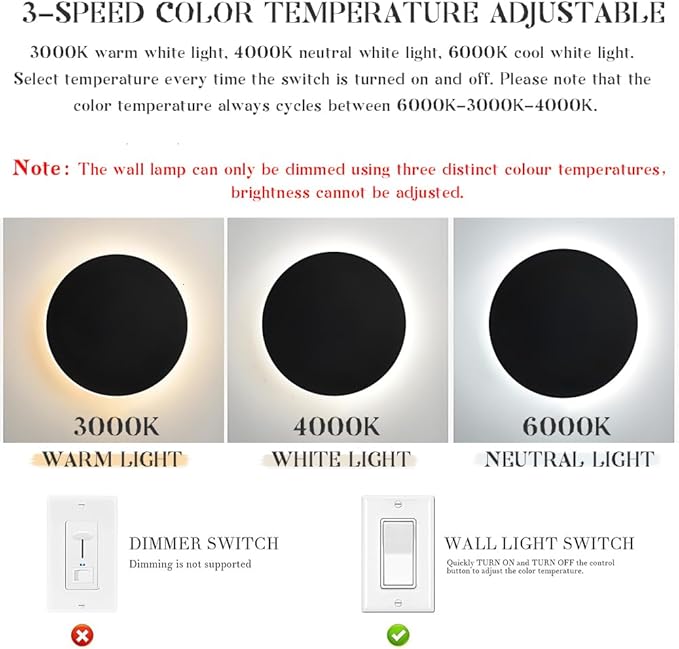 Modern Minimalist Wall Light White/Black Round Disc Wall Sconce Metal Circular Stairwell Lighting Dimmable LED Sconce for Living Room Bedroom