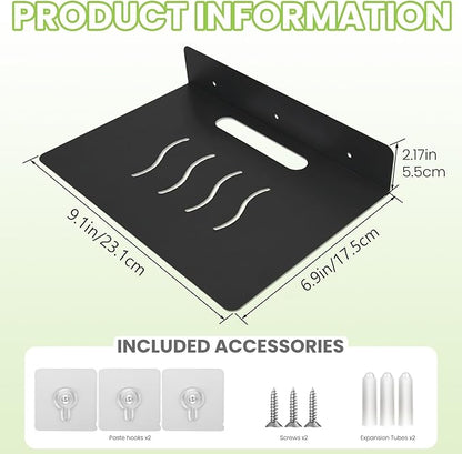 Steel Floating Shelves for Wall,Small Wall Shelf，Suitable for Bedroom, Living Room, Bathroom, Kitchen, Office (Black, 9.1x6.9)