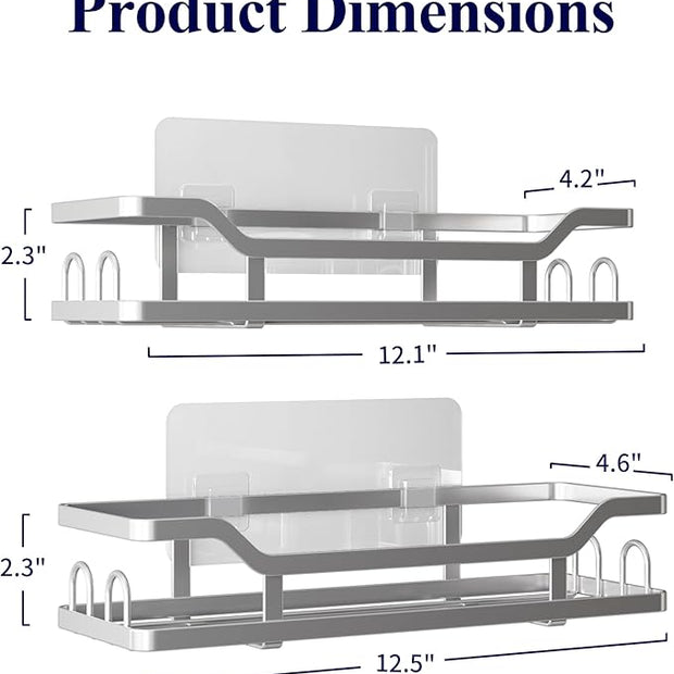 Kitsure Shower Caddy Extra Large - Adhesive Shower Organizer, Stainless Steel Shelf for Inside Shower, No Drill Bathroom Organizers and Storage, Home Decor Accessories, 2 Pack,Sliver
