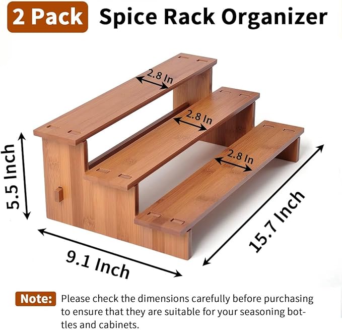 JinDoWin Cabinet Spice Organizer, Spice Organization for Cabinet, 3 Tier Spice Rack Organizer for Cabinet, Seasoning Organizer & Seasoning Rack, Kitchen Cabinet Organizer (2, Dark Bamboo)