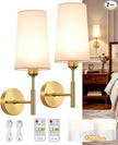 Battery Operated Wall Sconce Set of Two, Gold Rechargeable Wall Sconce, 13000mAh Wireless Wall Sconce with Remote, No Wire Dimmable Wall Lamp/Light for Bedroom,Living Room