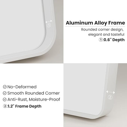 White Bathroom Mirror 22x30 Inch, White Metal Framed Bathroom Mirror for Wall, Rounded Rectangle Matte Bathroom Vanity Mirror, Tempered Glass, Anti-Rust, Horizontal/Vertical