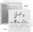 God Is Within Her Bible Verse Artwork Wooden Box Sign Rustic Farmhouse Style Psalm 46:5 Christian Wood Block Plaque 5 X 5 Inches Home Office Desk Sign Decor for Gifts