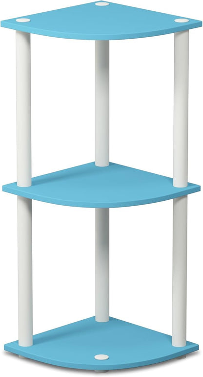 Furinno TURN-N-TUBE Corner Shelf, 3-Tier Corner Bookshelf, Display Storage Shelves with Open Shelves, for Organization and Storage, Living Room, Home Office, Garage, Light Blue